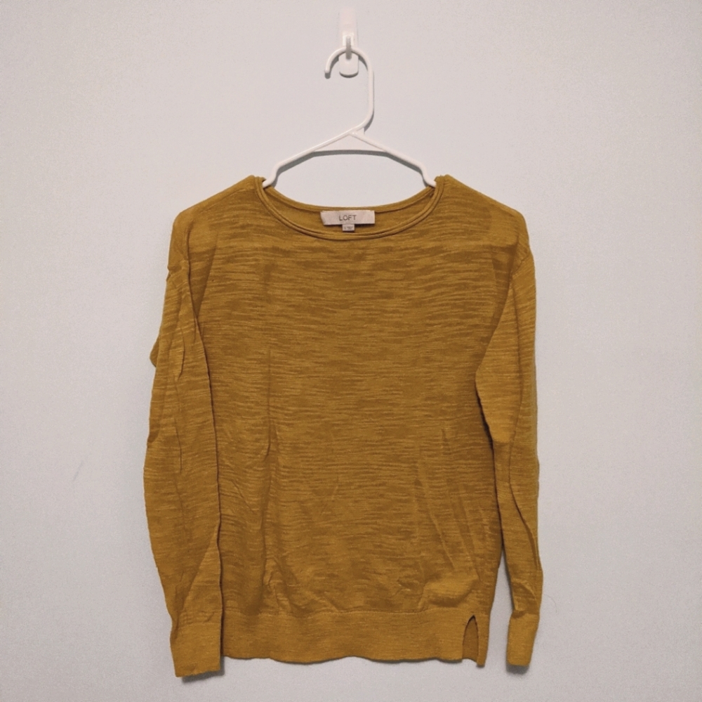 Loft Mustard Lightweight Round Neck Sweater